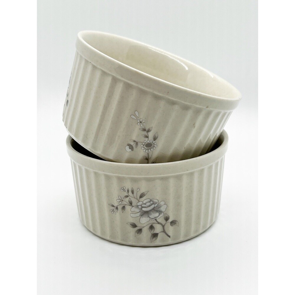 2 SOUTHAMPTON STONEWARE Ramekins Custard Cups Creme Brulee WHITE & GRAY BOWLS